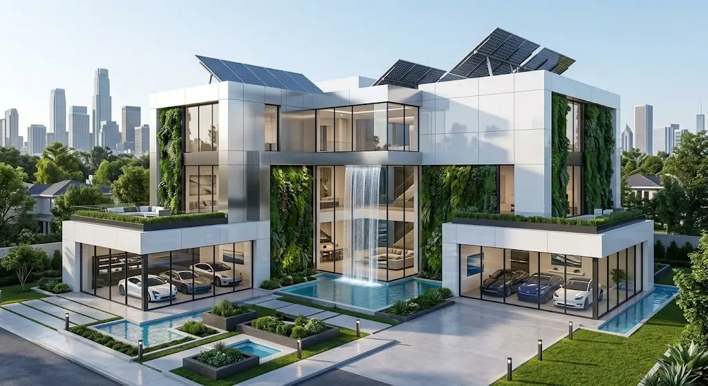 Exterior of a contemporary city mansion